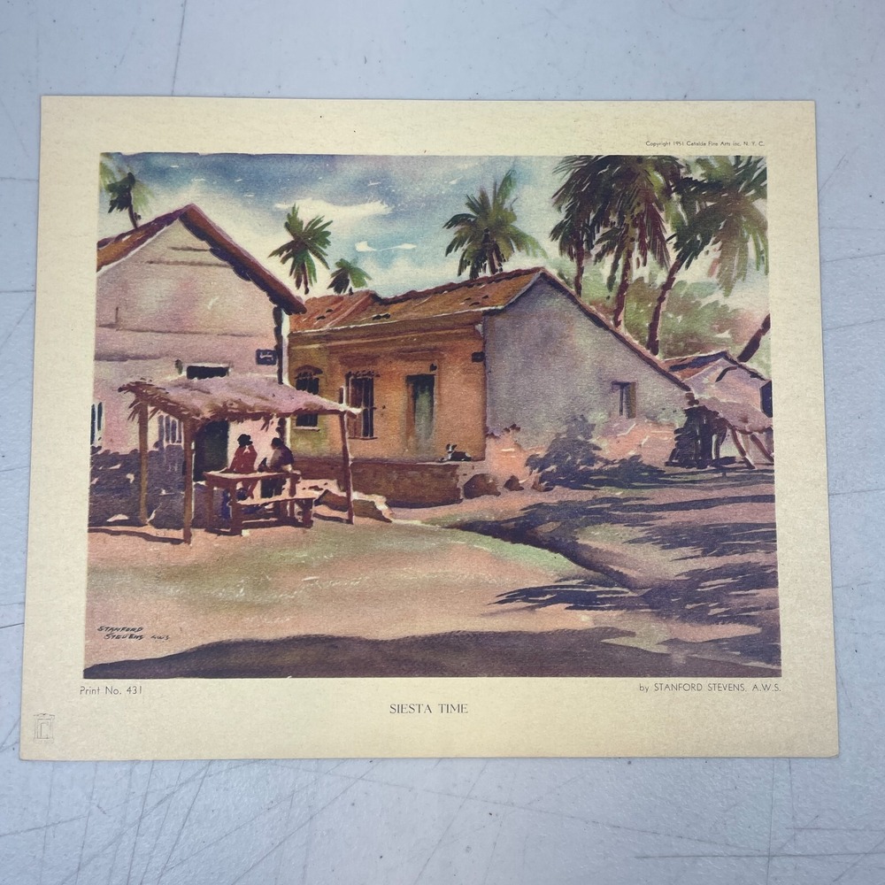 Stanford Stevens Print Siesta Time‎ 1951 Catalda Fin Arts Inc NYC Watercolor